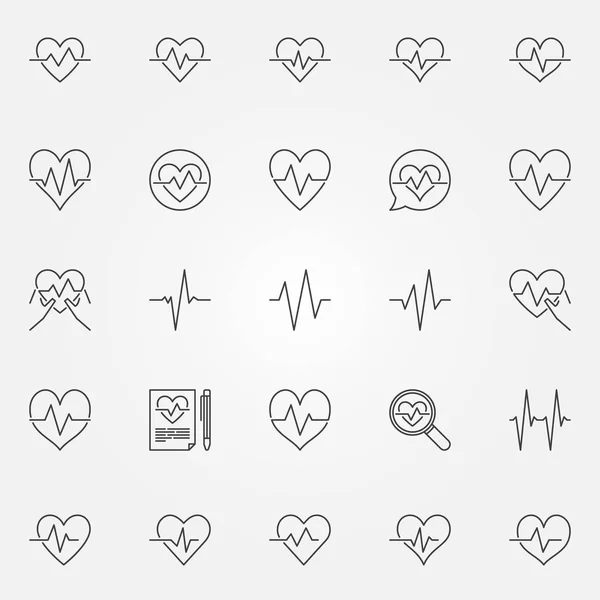 Heartbeat icons set - vector cardiac cycle line signs — Stock Vector