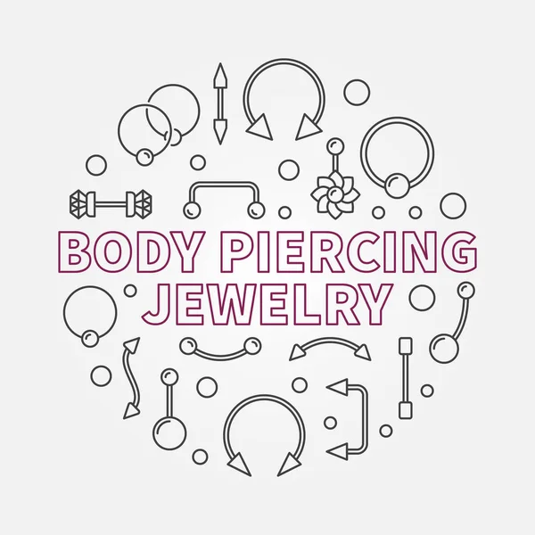 Cuerpo piercing joyería vector moderno esquema ilustración — Vector de stock