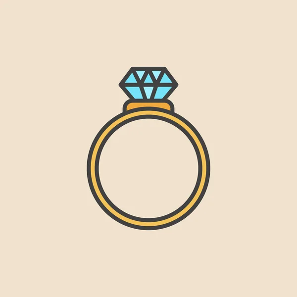 Δαχτυλίδι με διαμάντι χρωματιστό εικονίδιο. Διάνυσμα δαχτυλίδι αρραβώνων σύμβολο — Διανυσματικό Αρχείο