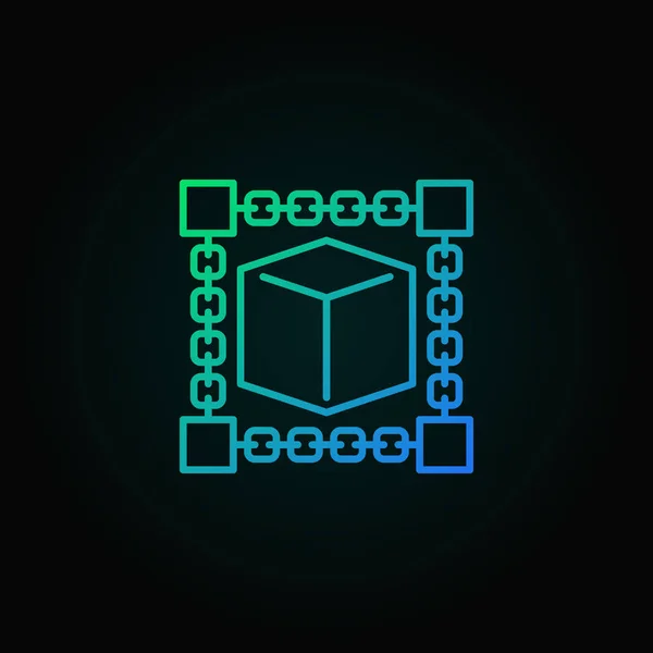Куб внутри концепции блокчейн синий символ контура вектора — стоковый вектор