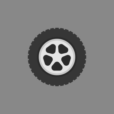 Otomobil tekerlek vektör düz simgesi gri arka plan üzerinde