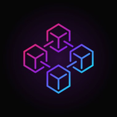 Blockchain vektör simge 4 anahat küpleri ile yapılan renkli