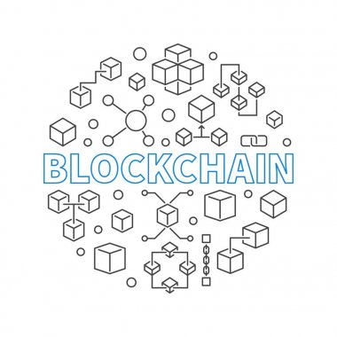 Blockchain teknoloji vektör yuvarlak anahat modern illüstrasyon 