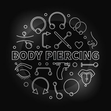 Vücut Piercing yuvarlak gümüş vektör çizim anahat tarzı