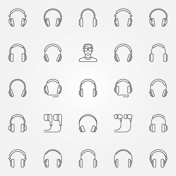 Auriculares iconos conjunto. Vector auriculares contorno símbolos — Archivo Imágenes Vectoriales