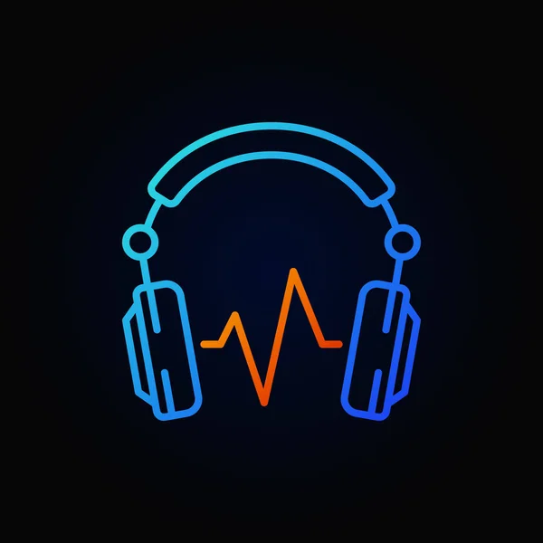 Casque DJ bleu avec icône de ligne de vecteur d'onde sonore — Image vectorielle