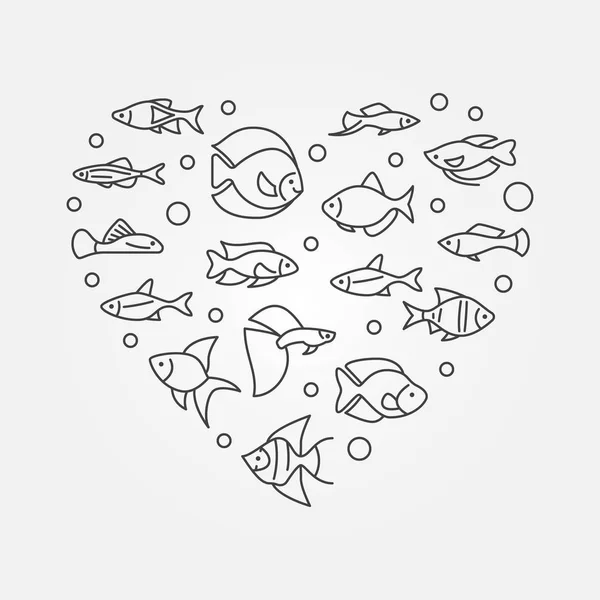 Aquarium fish in heart shape vector aquariumistics illustration — Stock Vector
