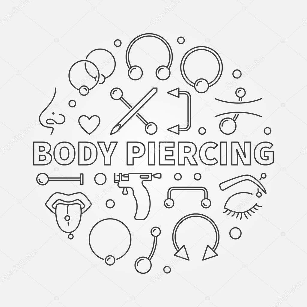 Body Piercing round vector illustration in thin line style