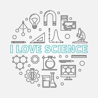 Bilim seviyorum vektör yuvarlak çizimde ince çizgi stili