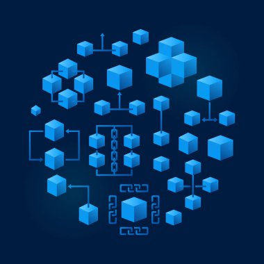 Blockchain teknoloji yuvarlak mavi vektör çizim