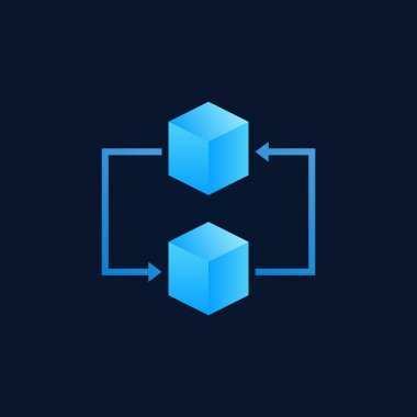 Kavram blockchain Icon - vektör iki mavi küpleri işareti