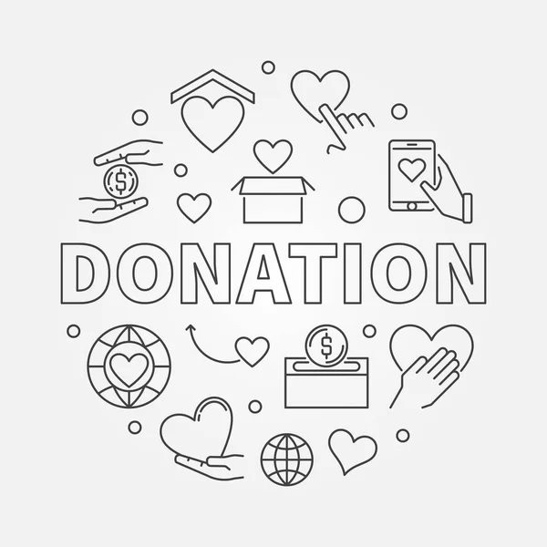 Donation round illustration. Donating money vector line symbol — Stock Vector