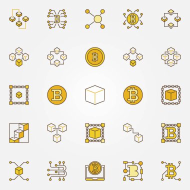 Blockchain ve cryptocurrency kavramı simgeler vektör renkte