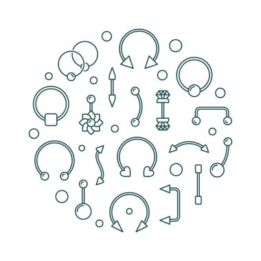 Body piercing yapılan vücut takı simgelerin vektör çizim