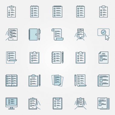 Yapılacaklar listesi mavi kutsal kişilerin resmi için set - Denetim listesi yaratıcı sembolleri vektör