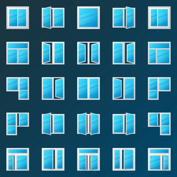 Bunte Fenster Icons Set - Vektor Kunststoff Fenster Zeichen — Stockvektor