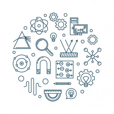 Fizik ince çizgi stili yuvarlak resimde vektör