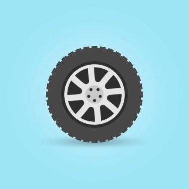 Modern düz araba tekerlek vektör simgesi mavi zemin üzerine  