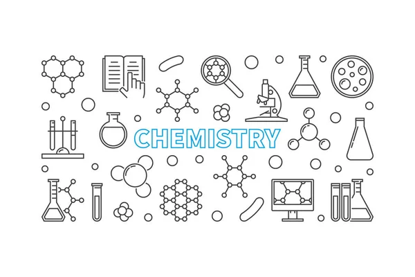 Chemii wektor poziomy baner liniowe lub ilustracji — Wektor stockowy