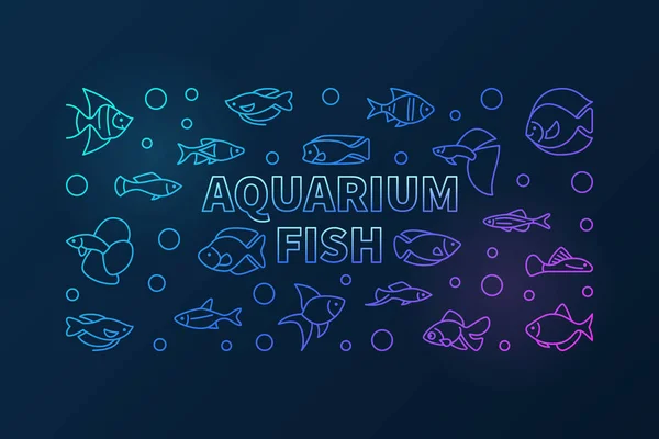 Aquarium fish vector colored horizontal banner in line style — Stock Vector