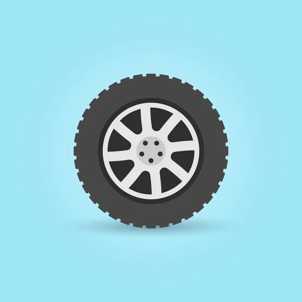 Moderno icono de vector de rueda de coche plano sobre fondo azul — Vector de stock