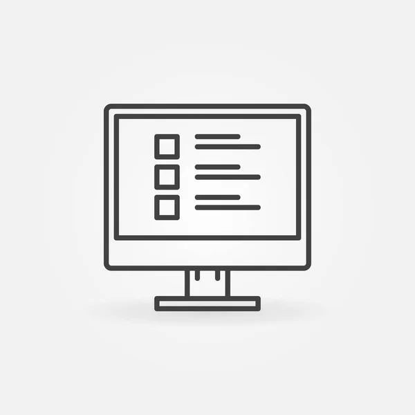 PC com pesquisa on-line ou ícone linear vetorial checklist — Vetor de Stock