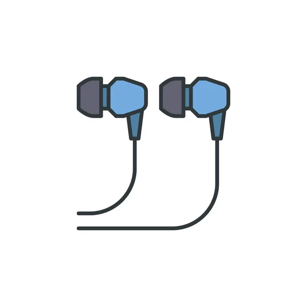 Icono de auriculares con cable azul en la oreja - signo de vector — Archivo Imágenes Vectoriales