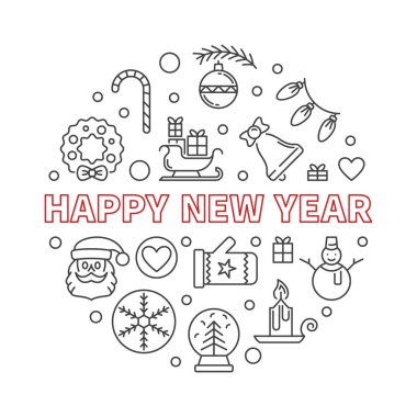 Mutlu yıllar vektör yuvarlak çizim yaratıcı illüstrasyon