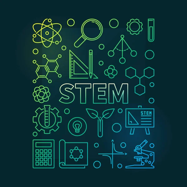 STEM вектор красочные тонкие линии иллюстрации на темном фоне — стоковый вектор