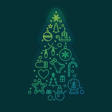 Yeni Yıl Ağacı konsepti vektörü renkli doğrusal çizim