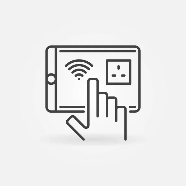 Wi-fiとUkスマートソケットベクトルアウトラインアイコン付きタブレット — ストックベクタ