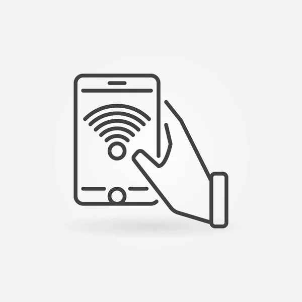 Main tenant Smartphone avec icône de contour vectoriel Wi-Fi — Image vectorielle