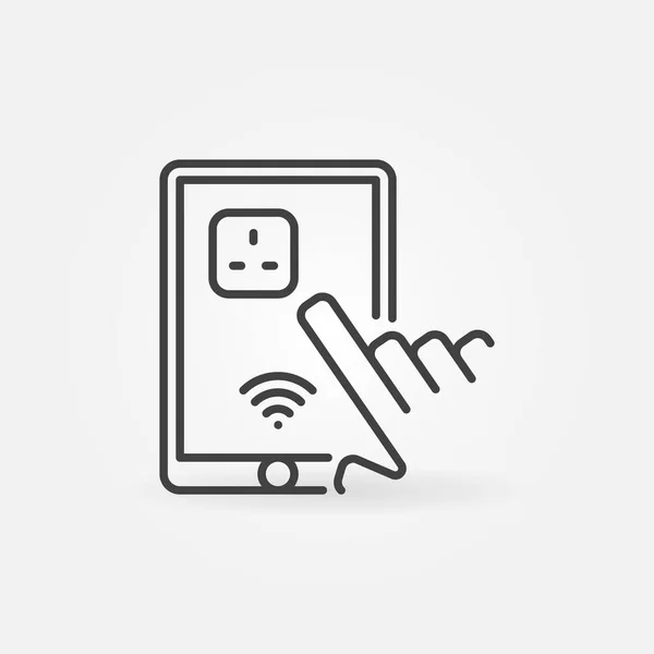 Hand with Tablet and wi fi uk socket app vector outline icon — ストックベクタ