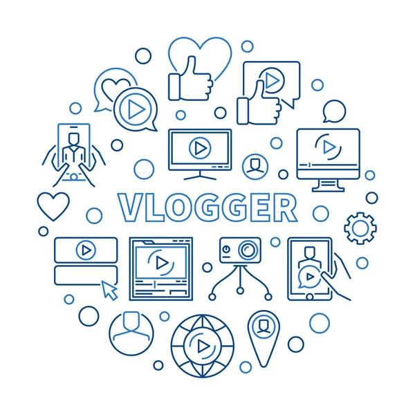 Vlogger vector round creative illustration in thin line style — 스톡 벡터
