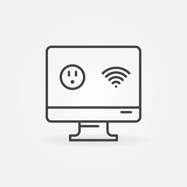 Computer with US Smart Socket and Wi-Fi vector outline icon — Stok Vektör