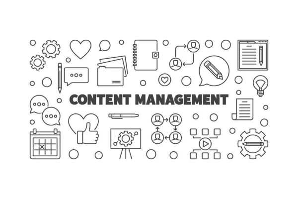 Content Management vector thin line horizontal banner — Stok Vektör