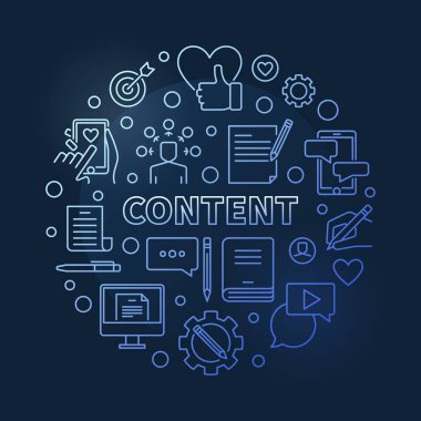 Content vector blue round concept outline illustration