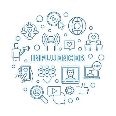 Influencer vector round concept outline illustration