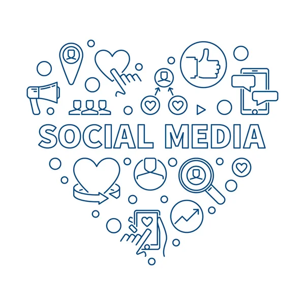 Sosyal medya vektörü konsepti mavi doğrusal kalp çizimi — Stok Vektör