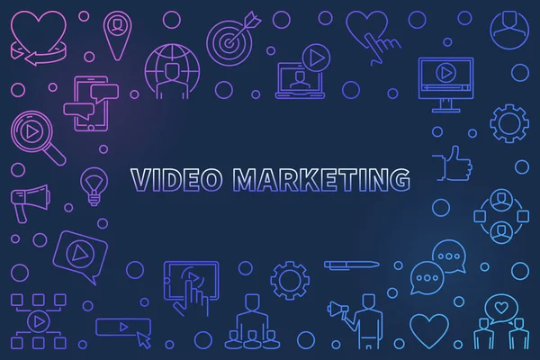 Video Marketing vektor barevný obrys ilustrace nebo rám — Stockový vektor