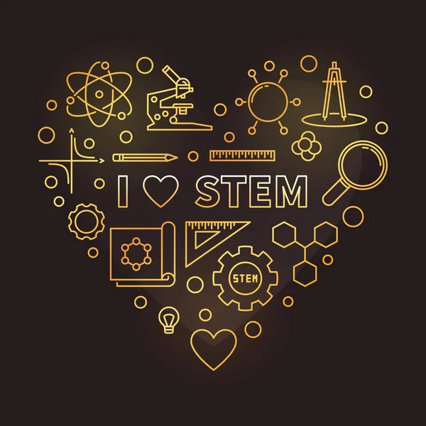 I Love STEM vettore dorato contorno cuore illustrazione — Vettoriale Stock