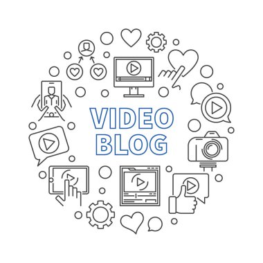 Video günlüğü vektör yuvarlak konsept taslağı çizimi