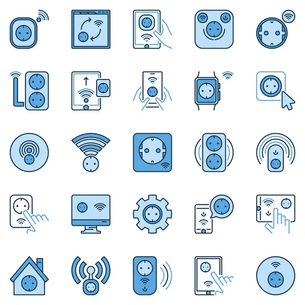 Ensemble d'icônes colorées Smart Socket - signes vectoriels de prises européennes — Image vectorielle