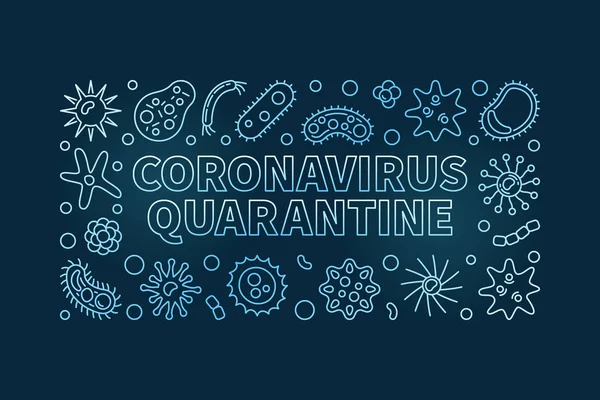 Coronavirus Quarantine διάνυσμα γραμμικό μπλε οριζόντιο banner — Διανυσματικό Αρχείο