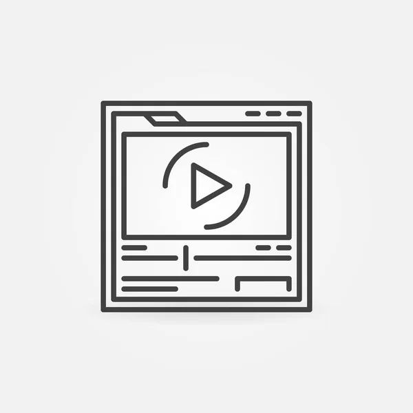 Web Page in Browser with Video Player vector outline icon — 스톡 벡터