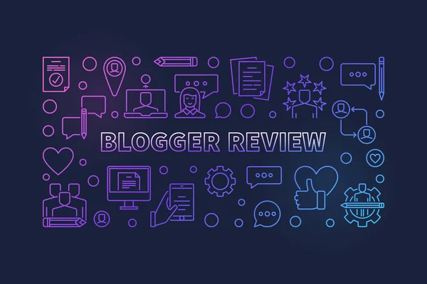 Blogger Review banner orizzontale lineare concetto colorato vettoriale — Vettoriale Stock