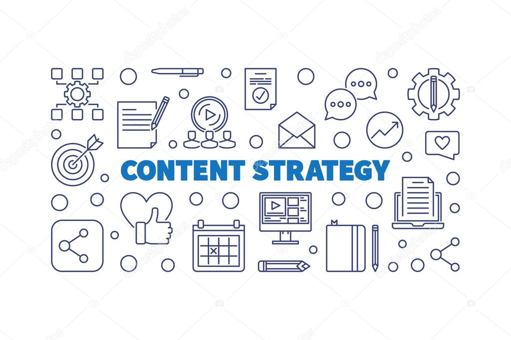 Content Strategy vector concept outline horizontal illustration or banner