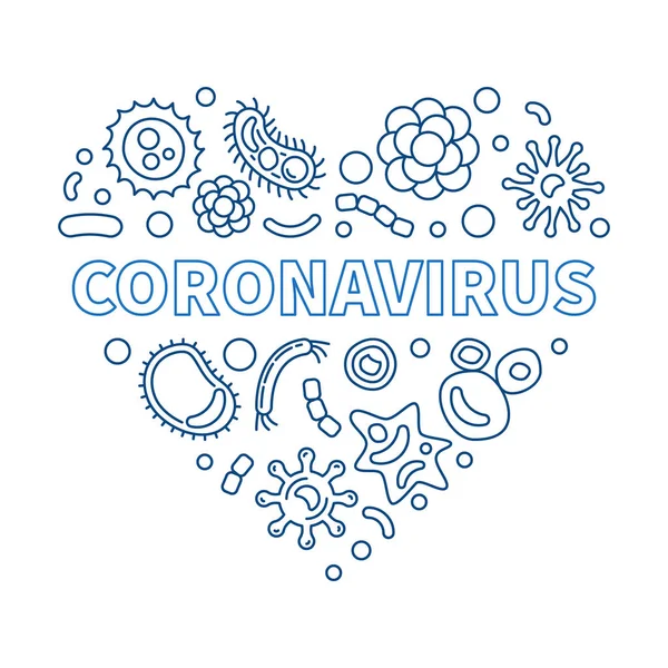 Coronavirus Szívvektor koncepció kék lineáris illusztráció — Stock Vector