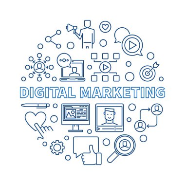 Digital Marketing vector round concept outline illustration