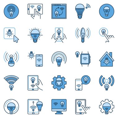 Wifi Light Bulb colored icons set. Vector smart led bulbs signs
